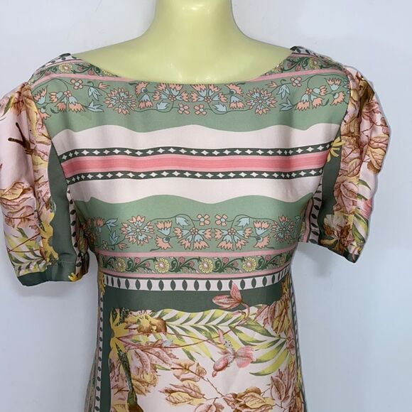 Farm Rio Dress Brazilian Gold Green Pink Tones Sz P Oversized Nwot - Picture 2 of 8